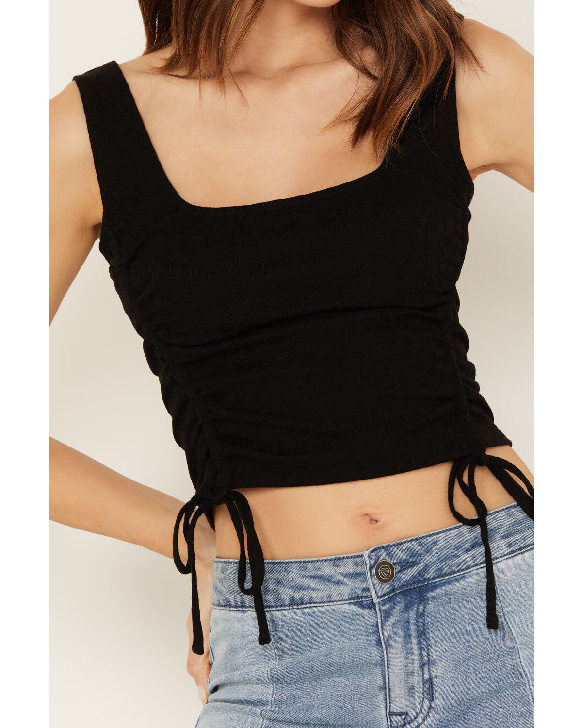 Image #3 - Shyanne Women's Pointelle Cinch Front Tank, Black, hi-res
