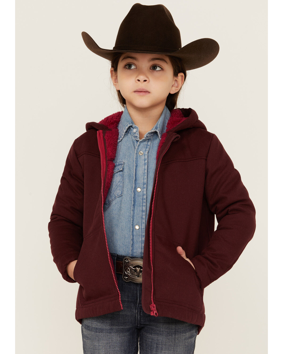 Image #1 - Shyanne Girls' Canvas Hooded Jacket, Burgundy, hi-res