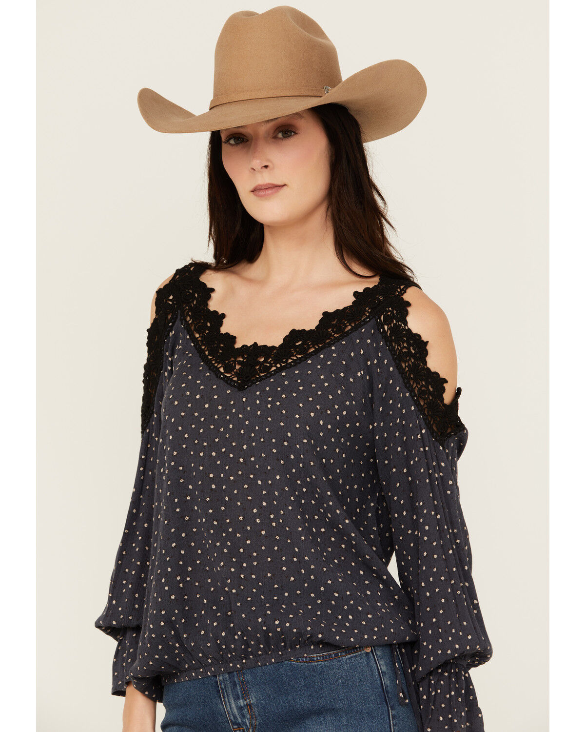 Image #2 - Wild Moss Women's Cold Shoulder Top, Navy, hi-res