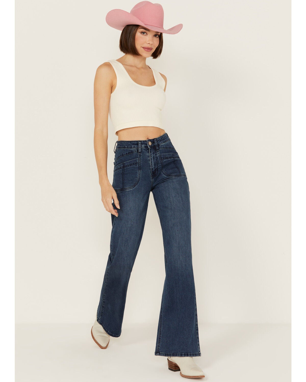 Rock & Roll Denim Women's Medium Wash High Rise Stretch Flare Jeans, Medium Wash, hi-res