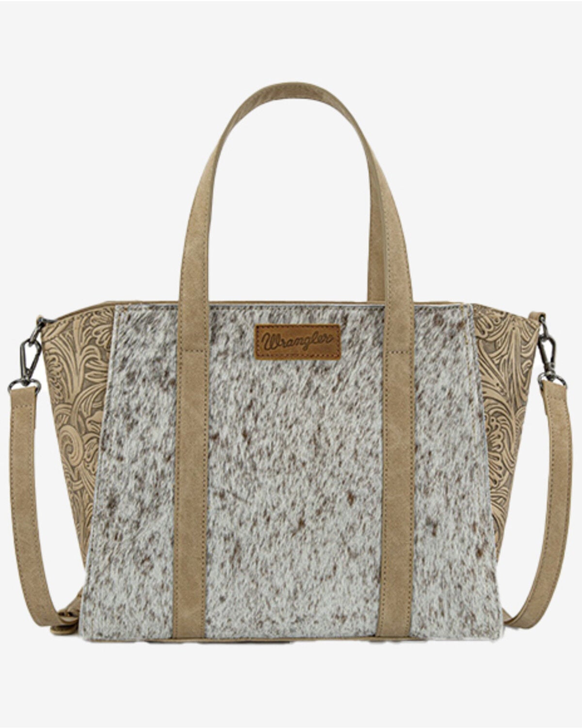 Image #1 - Wrangler Women's Cowhide Embossed Crossbody Tote Bag, Tan, hi-res