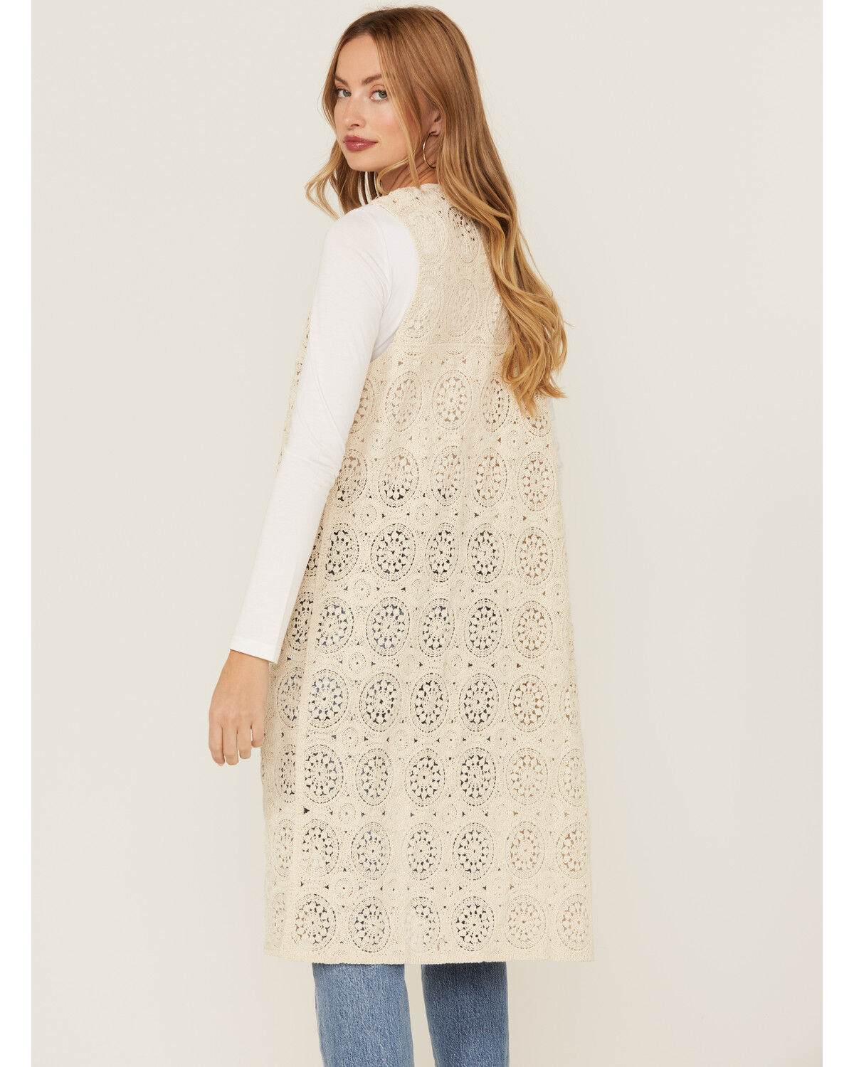 Image #4 - Miss Me Women's Long Vest, Cream, hi-res