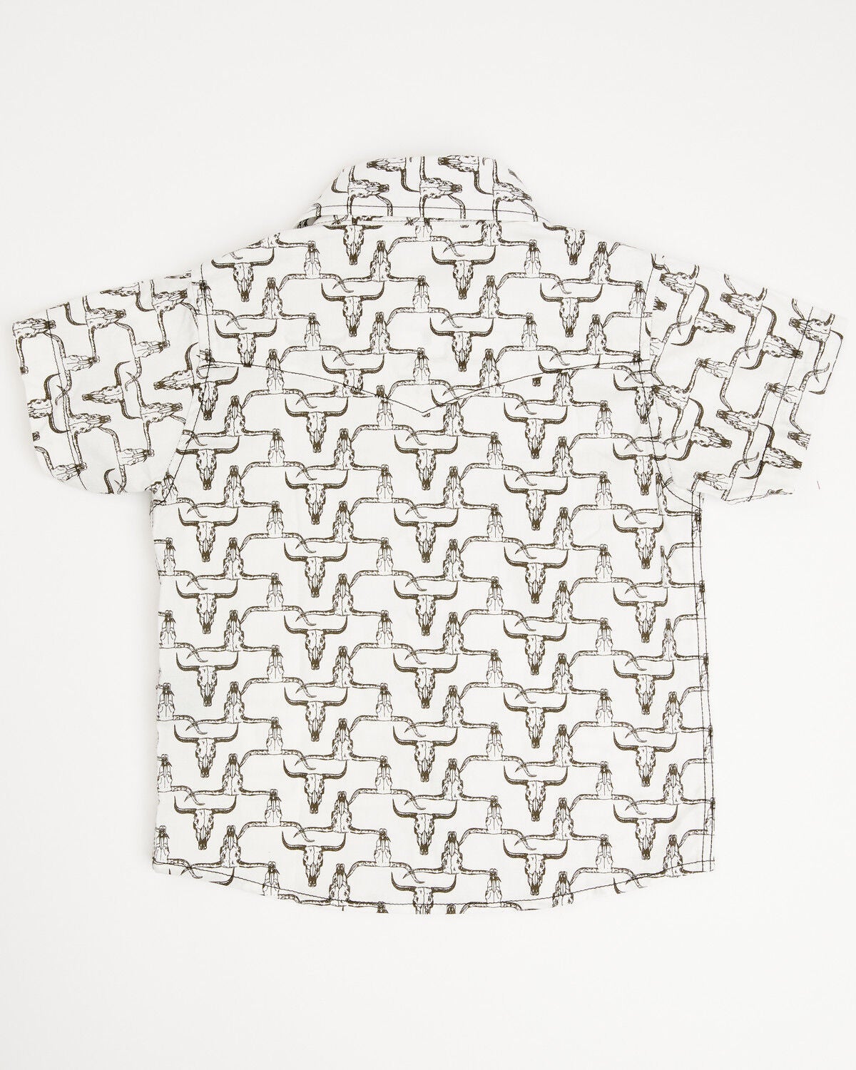 Image #3 - Cowboy Hardware Toddler Boys' Cow Skull Print Short Sleeve Snap Stretch Western Shirt, White, hi-res