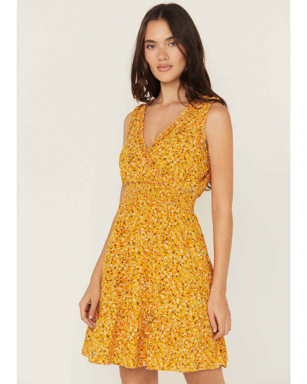 Image #2 - Shyanne Women's Floral Print Sleeveless Mini Dress, Gold, hi-res