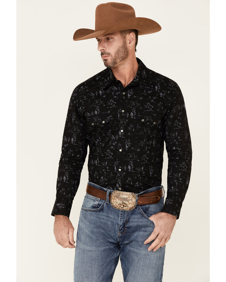 Dale Brisby Men's Black Southwestern Scene Print Long Sleeve Snap Western Shirt , Black, hi-res