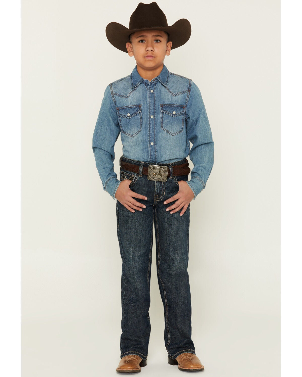 Image #3 - Rock & Roll Denim Boys' Dark Wash Bootcut Stretch Denim Jeans, Dark Wash, hi-res
