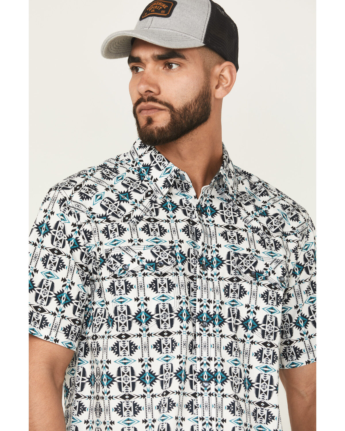 Image #2 - Moonshine Spirit Men's Thunder Cloud Southwestern Print Short Sleeve Snap Western Shirt, White, hi-res
