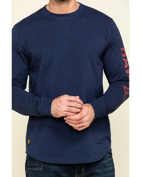 Hawx Men's Navy Sleeve Logo Long Sleeve Work T-Shirt , Navy, hi-res