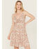 Image #1 - Wild Moss Women's Floral Print Front Knot Mini Dress, Ivory, hi-res