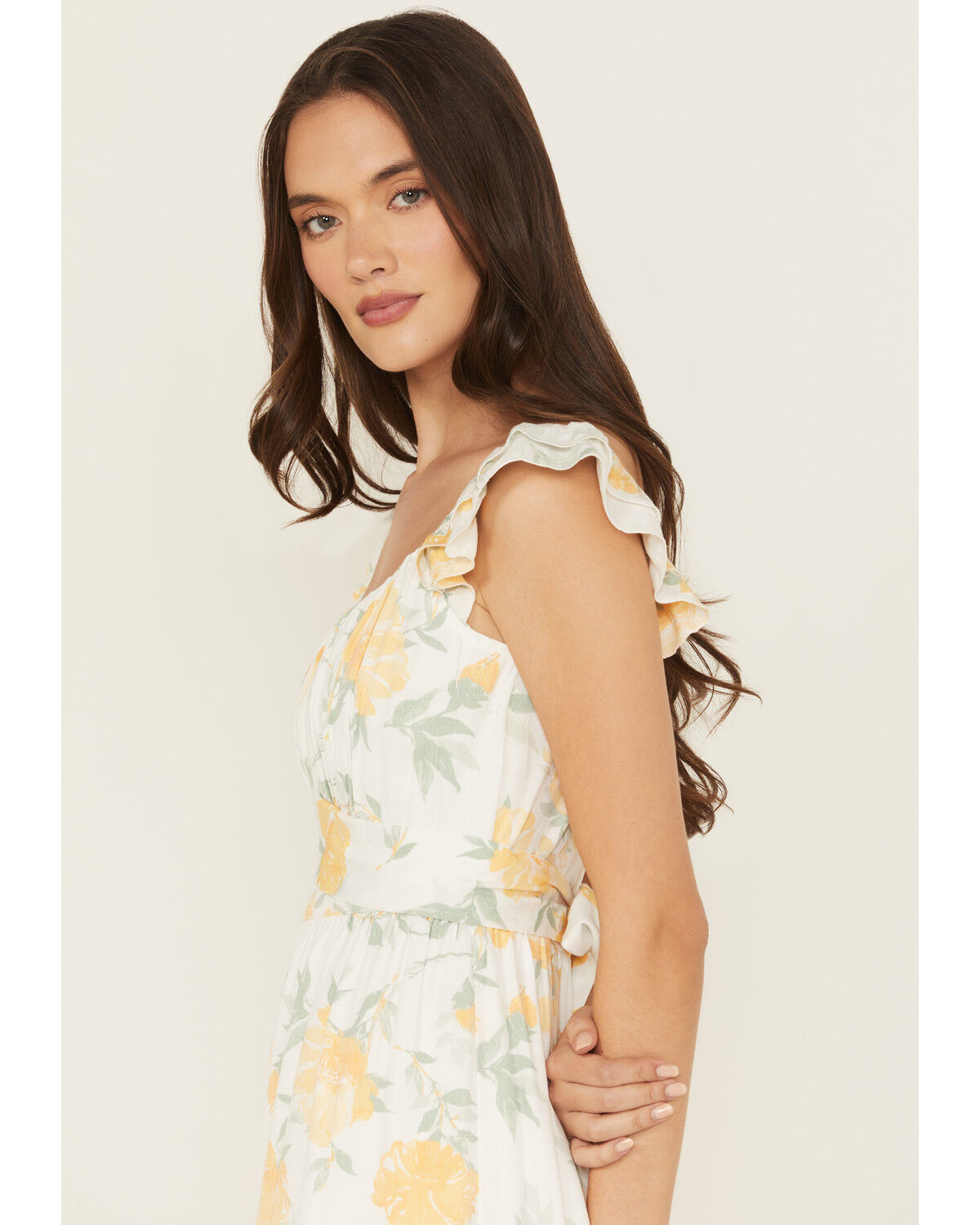 Image #2 - Ash & Violet Women's Floral Print Sleeveless Floral Print Midi Dress, Yellow, hi-res