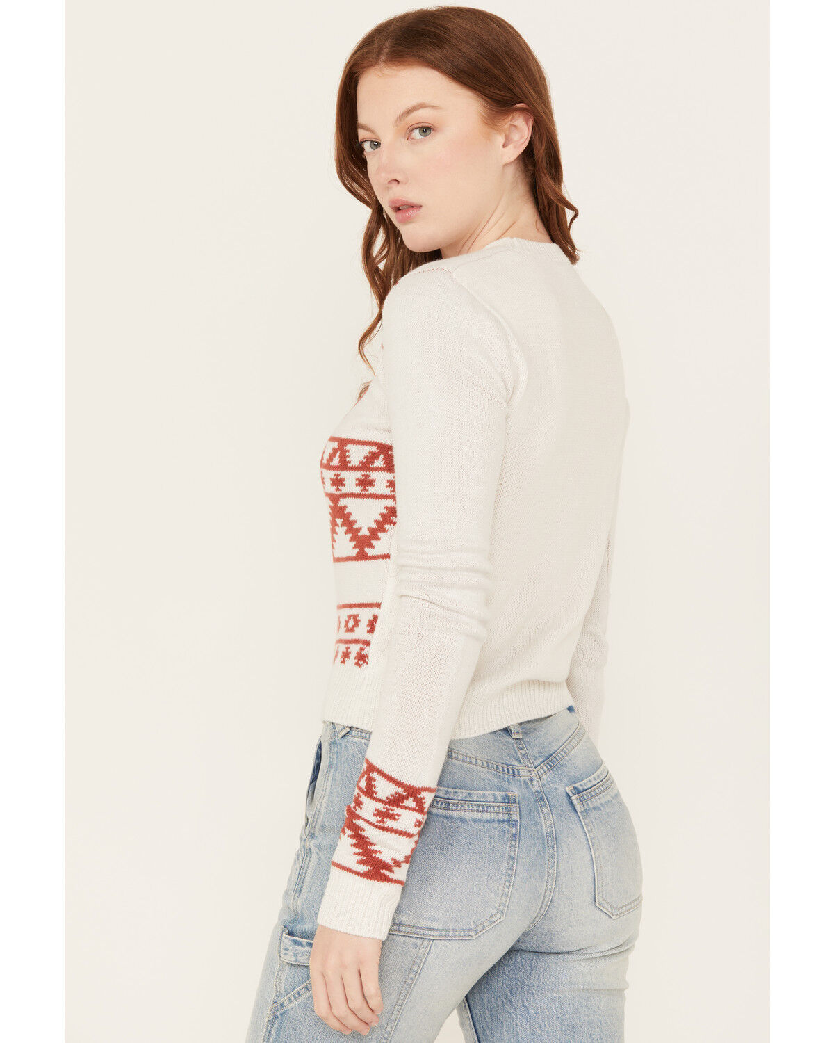 Image #4 - Wrangler Retro Women's Longhorn Horseshoe Long Sleeve Sweater, White, hi-res