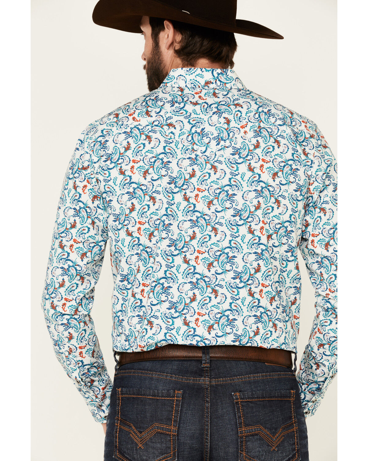 Image #4 - Cody James Men's City Lights Paisley Print Long Sleeve Snap Western Shirt, Ivory, hi-res