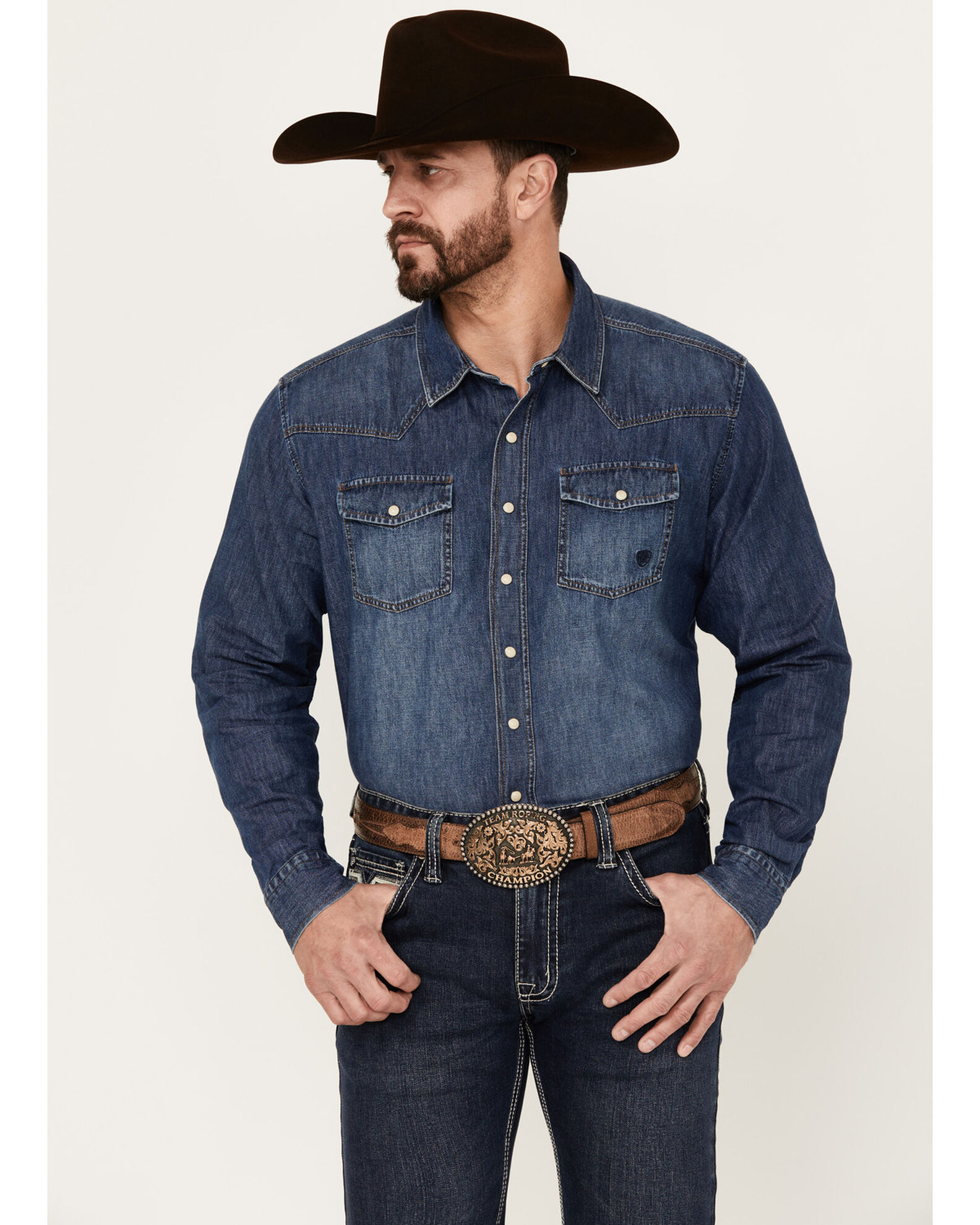 Ariat Men s Retro Stone Washed Denim Long Sleeve Western Shirt