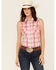 Image #1 - Wrangler Retro Women's Boot Barn Exclusive Plaid Print Sleeveless Pearl Snap Shirt, Red, hi-res