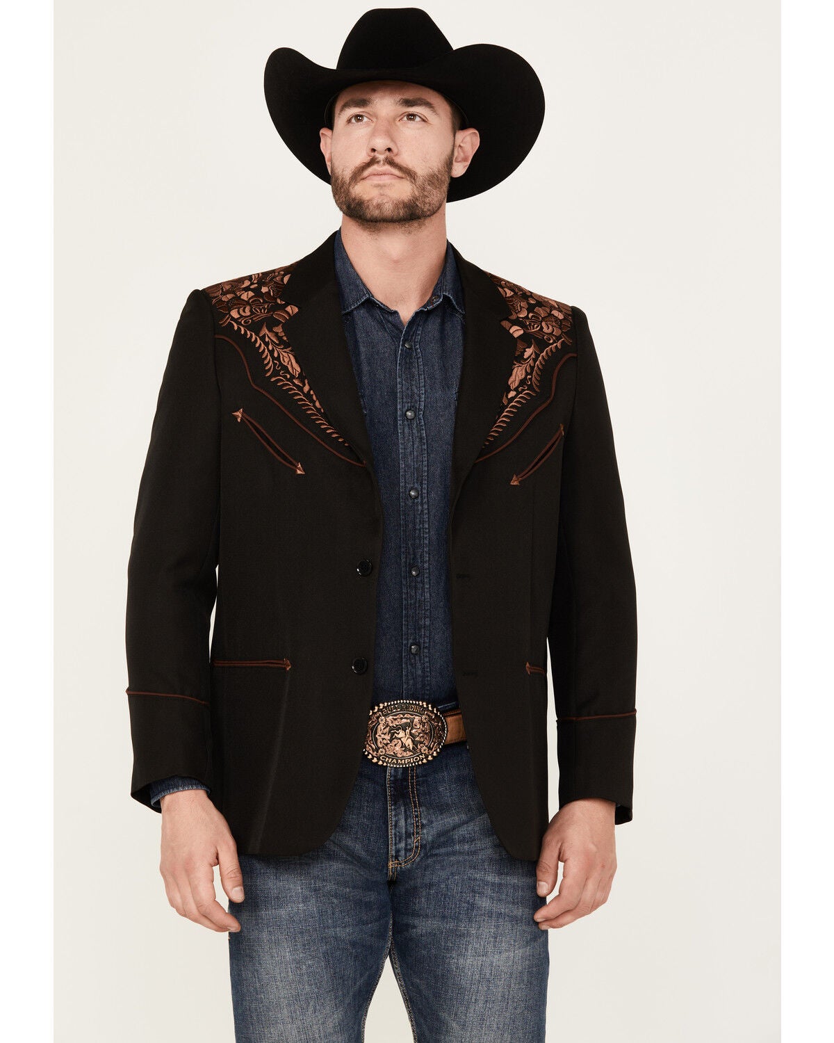 Image #1 - Scully Men's Gunfighter Embroidered Sportcoat, Black, hi-res