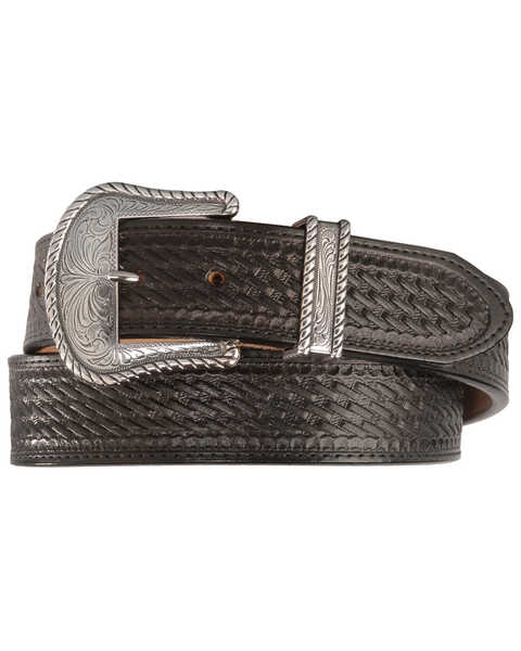 Image #1 - Justin Men's Bronco Basketweave Leather Belt, Black, hi-res