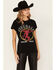 Image #1 - Recycled Karma Women's Fireball Rhinestone Graphic Tee, Black, hi-res