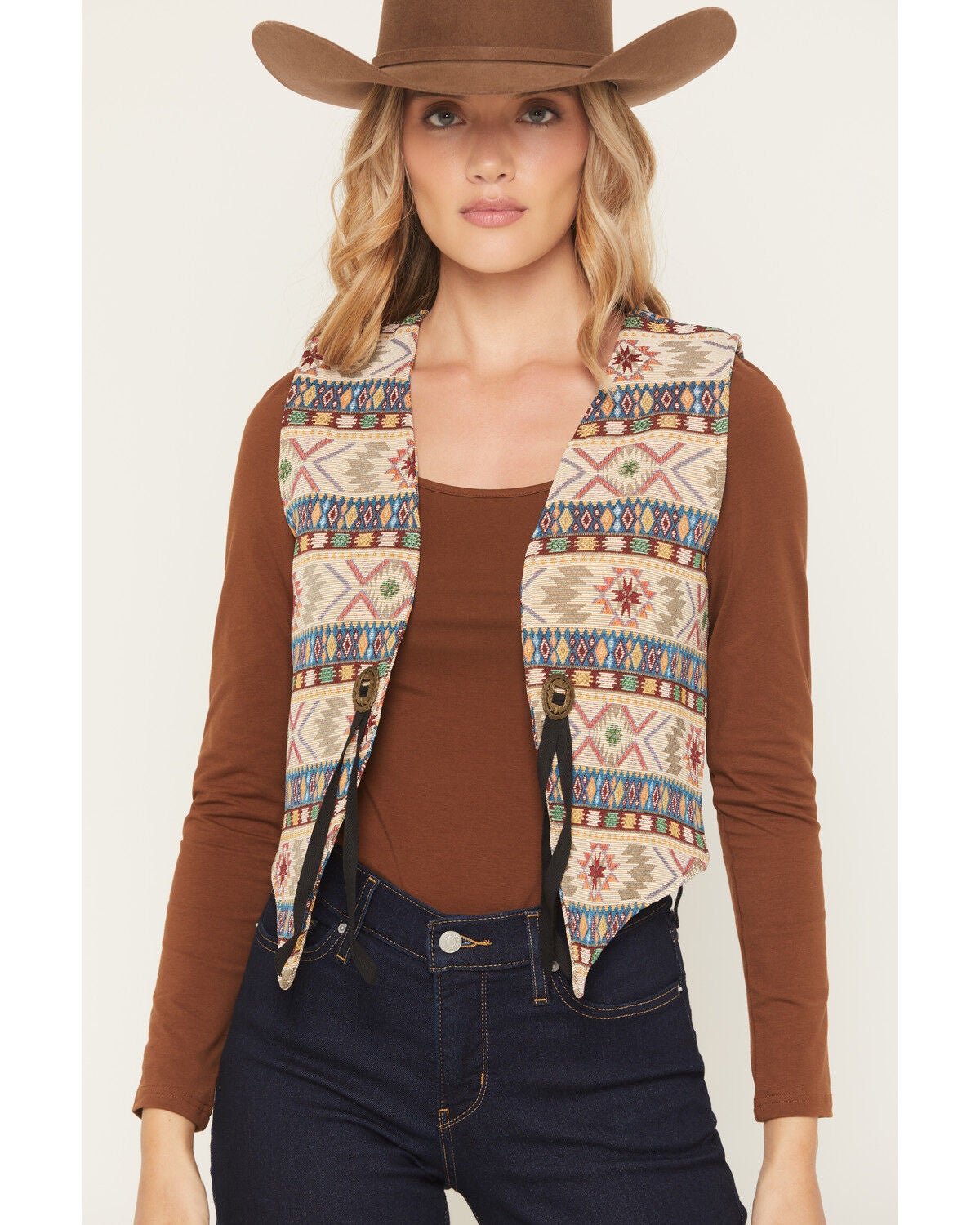Image #3 - Fornia Women's Concho Detail Tapestry Vest, Multi, hi-res