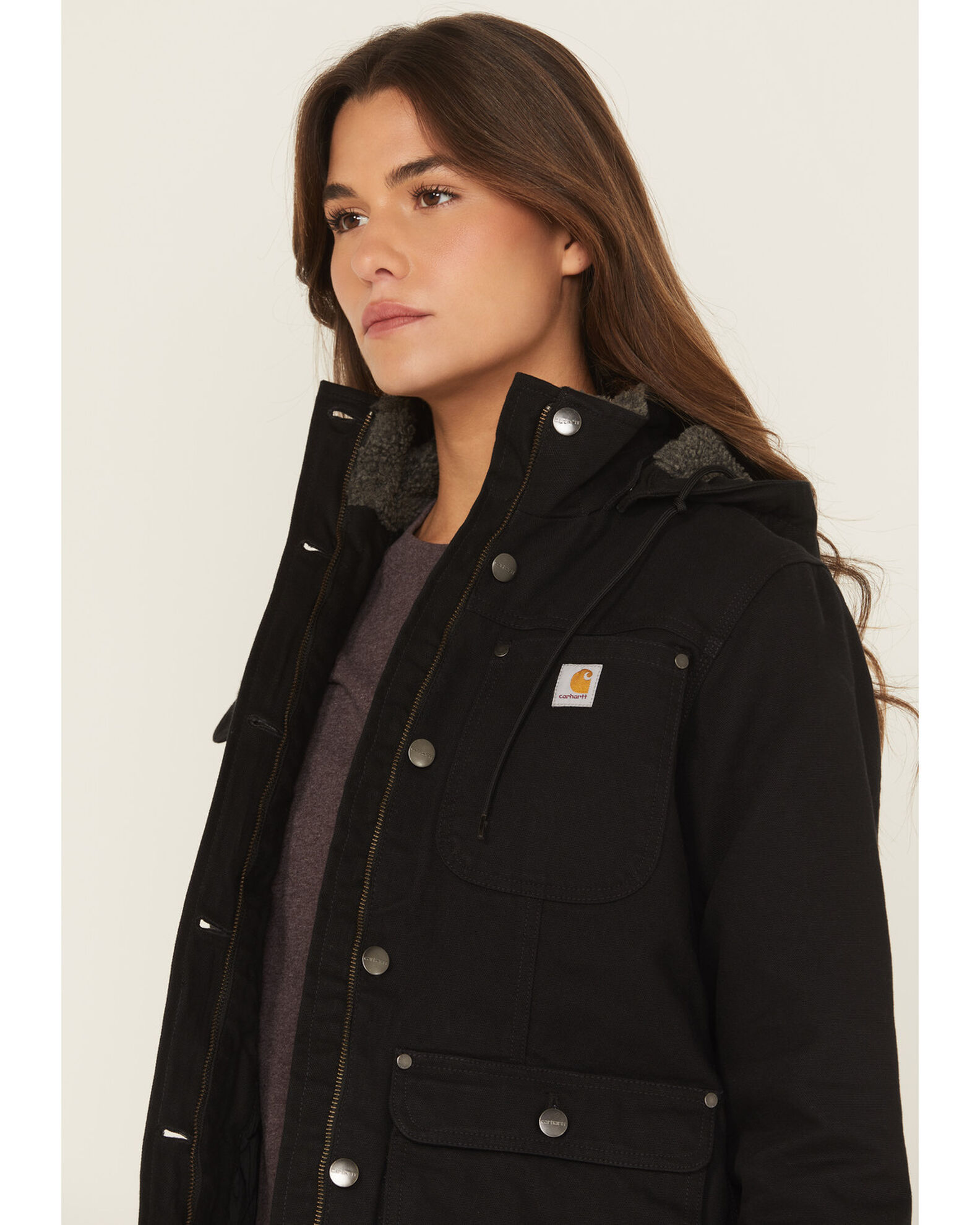 Image #2 - Carhartt Women's Loose Fit Weathered Duck Coat, Black, hi-res
