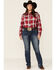 Image #4 - Roper Women's Plaid Print Bull Embroidered Yoke Long Sleeve Snap Western Core Shirt - Plus, Red, hi-res