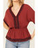 Image #3 - Shyanne Women's Embroidered Sleeve Peplum Top , Brick Red, hi-res