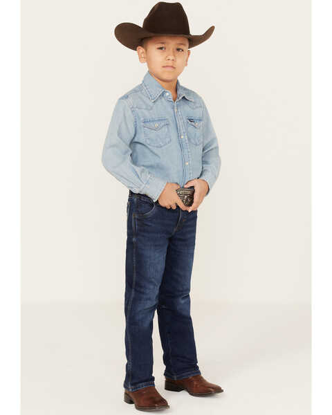 Image #1 - Wrangler Retro Boys' Medium Wash Arvada Relaxed Bootcut Jeans - Toddler & Sizes 4-7, Blue, hi-res