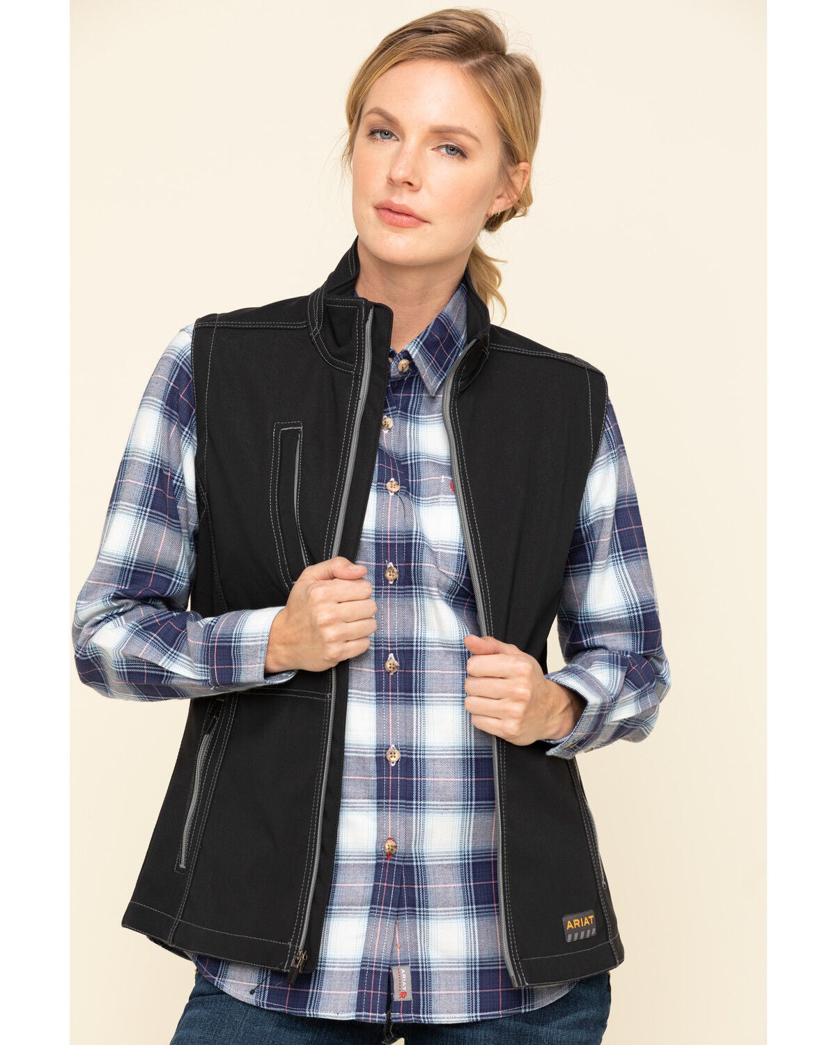 Image #1 - Ariat Women's Black Rebar Stretch Canvas Softshell Vest, Black, hi-res