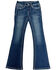 Image #2 - Grace in LA Girls' Dark Wash Floral Horseshoe Pocket Bootcut Stretch Denim Jeans, Dark Wash, hi-res