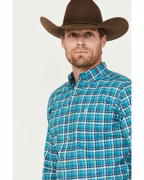 Image #2 - Ariat Men's Pro Series Krew Fitted Long Sleeve Button Down Western Shirt, Turquoise, hi-res