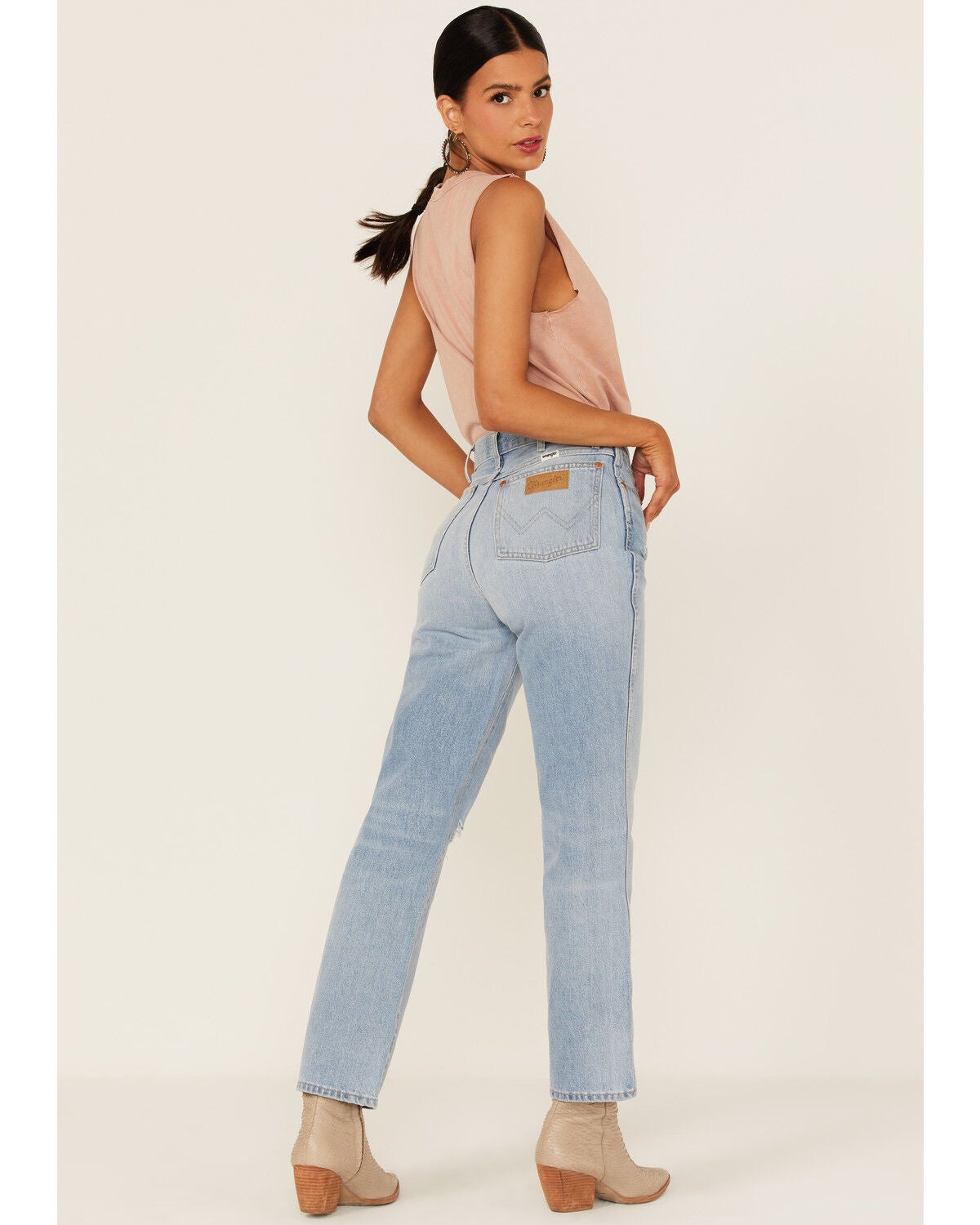 Image #3 - Wrangler Retro Women's Wild West 603 Mid Damaged High Rise Straight Jeans, Blue, hi-res
