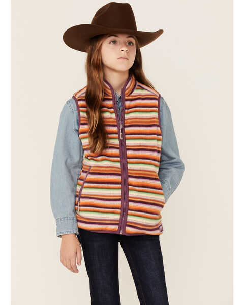 Image #1 - Hooey Girls' Serape Print Reversible Zip-Front Fleece Vest, Purple, hi-res