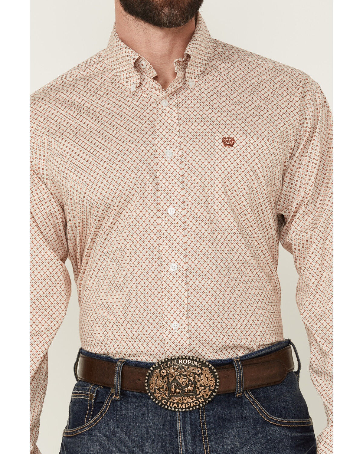 Image #3 - Cinch Men's Geo Print Long Sleeve Button-Down Stretch Western Shirt, Cream, hi-res
