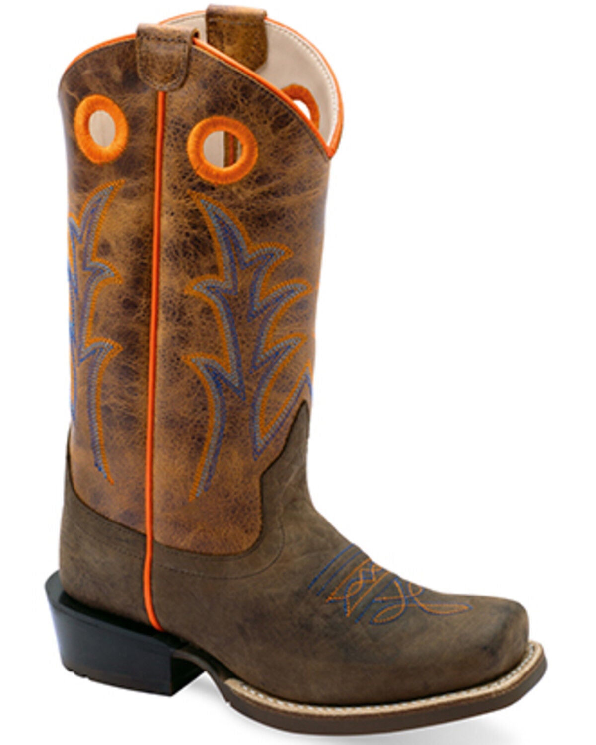 Old West Boys' Western Boots - Broad Square Toe, Brown, hi-res