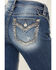 Image #2 - Miss Me Women's Medium Wash Mid Rise Border Flap Bootcut Stretch Denim Jeans, Medium Wash, hi-res