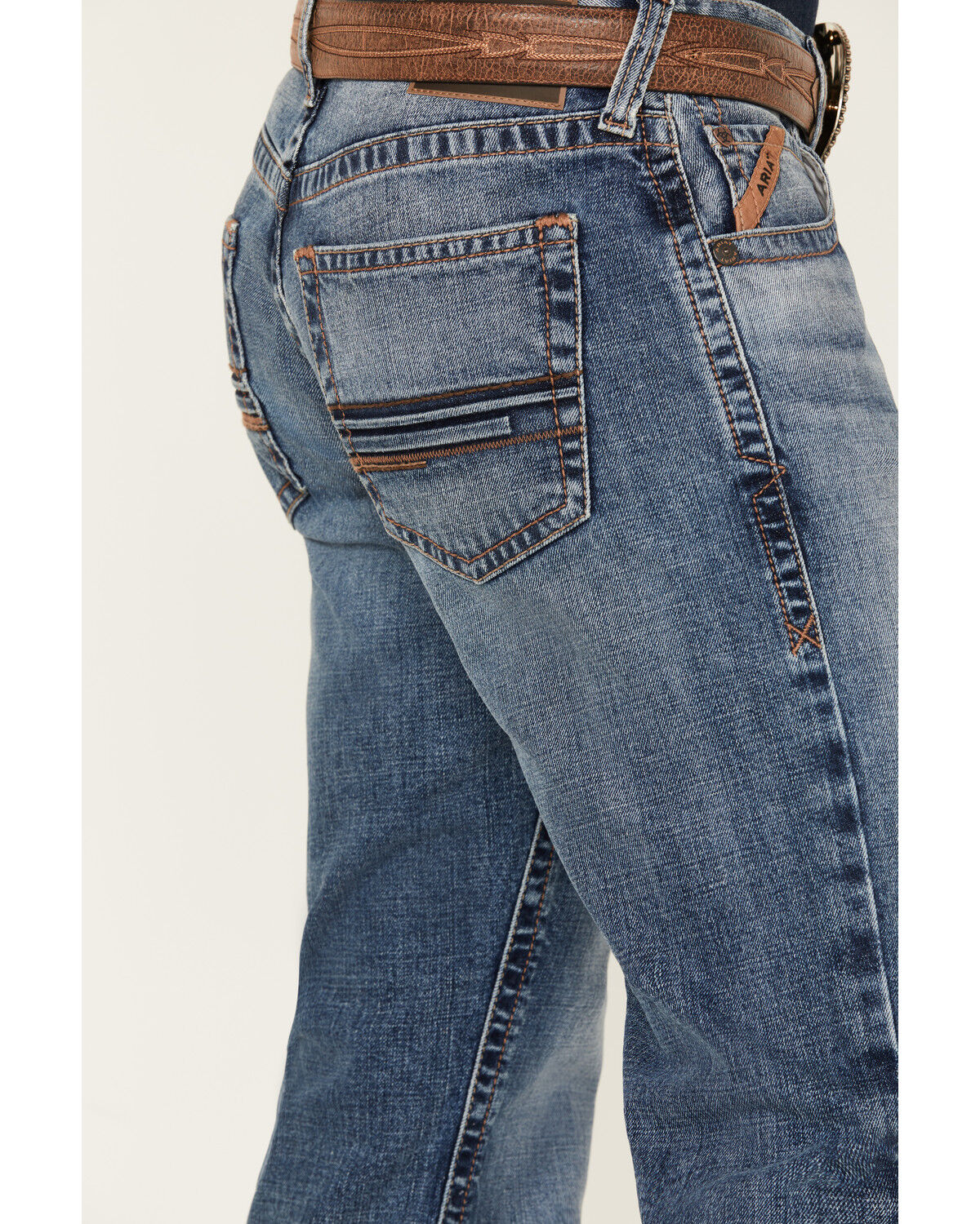 Image #4 - Ariat Men's Boot Barn Exclusive M5 Hanwell Pollock Medium Wash Straight Stretch Denim Jeans, Medium Wash, hi-res