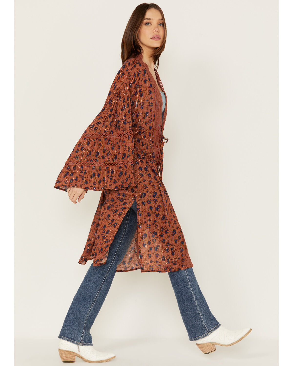 Image #2 - Jen's Pirate Booty Women's Floral Print Wildflower Trinity Kimono, Rust Copper, hi-res