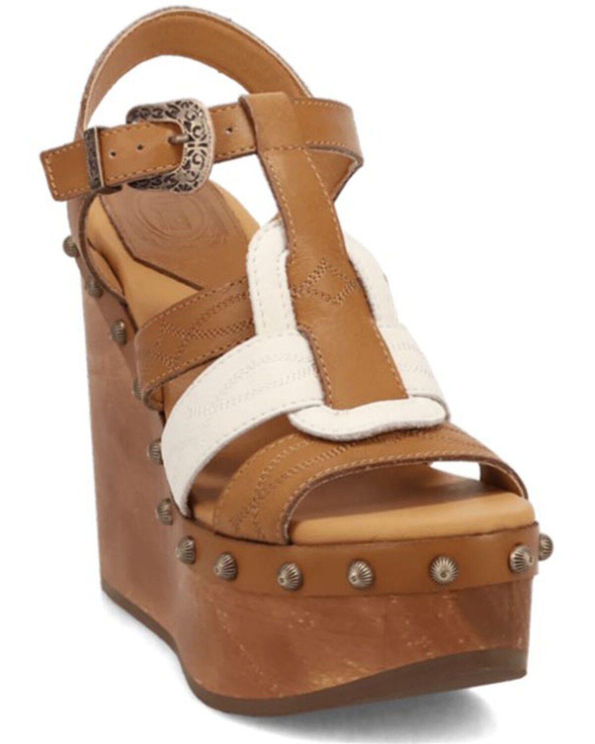 Image #1 - Dingo Women's Cosmo Wooden Wedge Sandals, Tan, hi-res