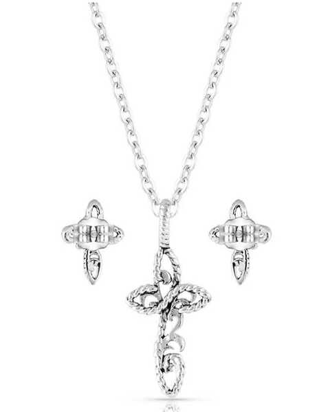 Image #2 - Montana Silversmiths Women's Hold Steady Faith Cross Jewelry Set, Silver, hi-res