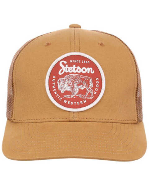 Image #1 - Stetson Men's Bison Circle Patch Trucker Cap , Tan, hi-res