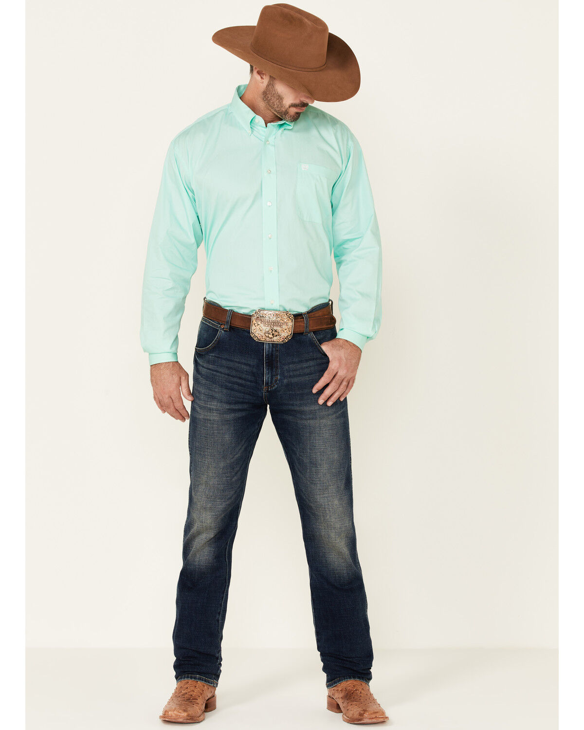 Image #2 - C‌inch Men's Solid Long Sleeve Button-Down Western Shirt, Green, hi-res