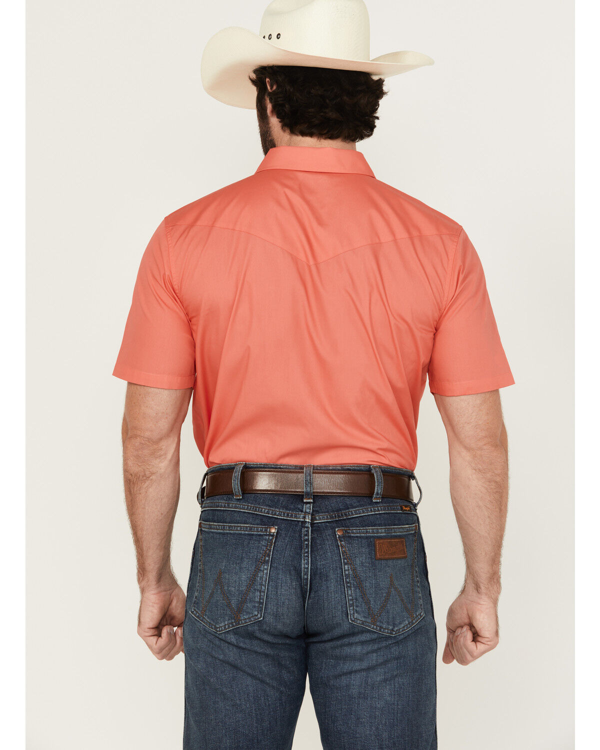 Image #4 - Gibson Trading Co Men's White Water Solid Short Sleeve Snap Stretch Western Shirt - Tall, Coral, hi-res