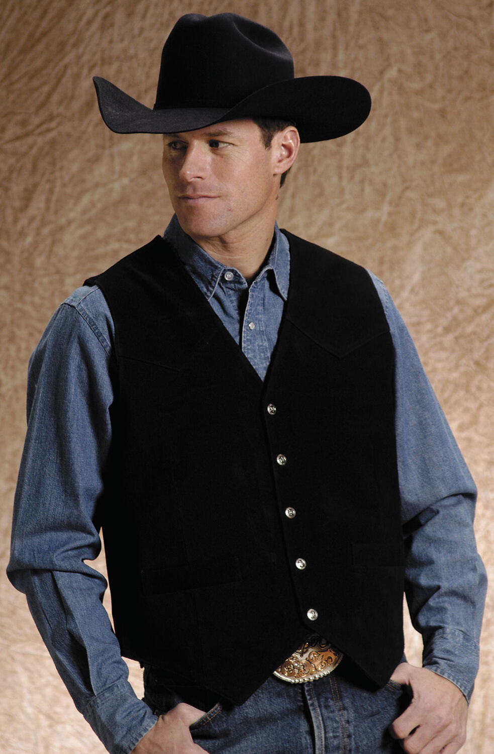 Image #1 - Roper Men's Suede Vest, Black, hi-res
