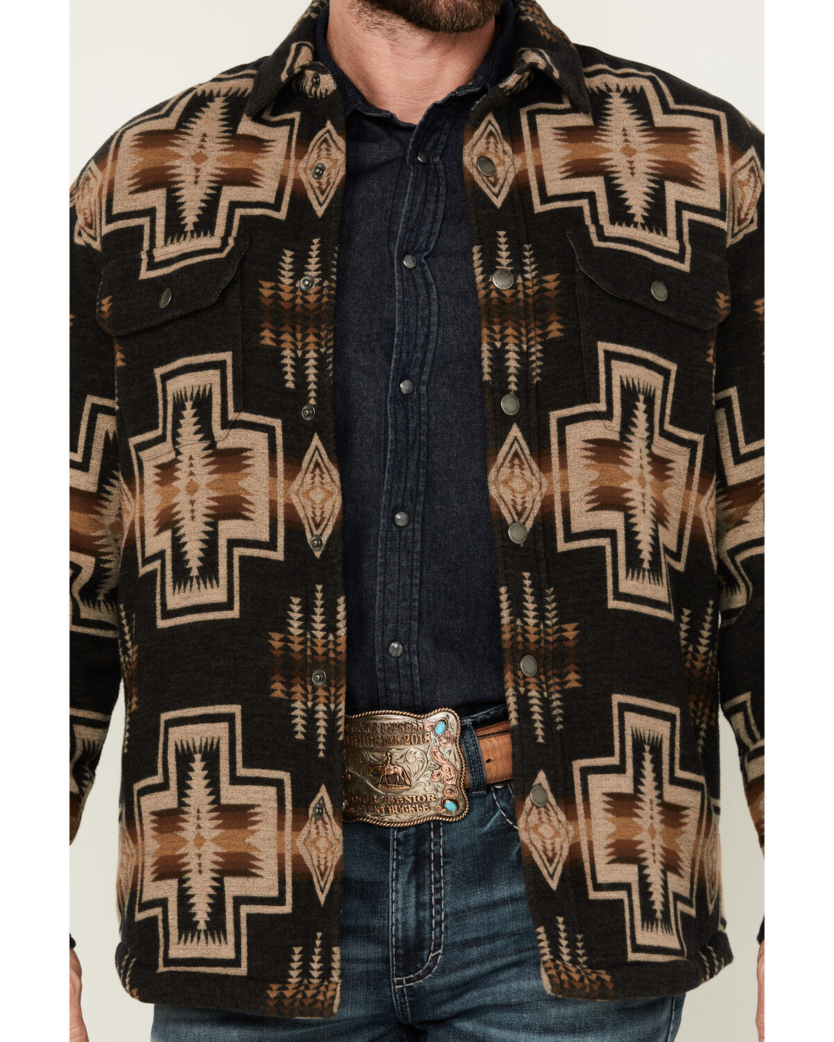 Image #3 - Pendleton Men's Bay City Multicolored Print Snap Sherpa Lined Jacket, Navy, hi-res
