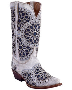 Ferrini Women's Mandala Cutout Studded Western Boots - Snip Toe, White, hi-res