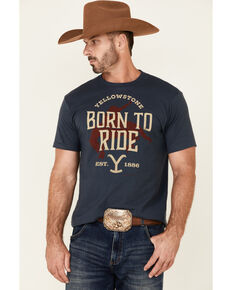 Paramount Network’s Yellowstone Men's Navy Born To Ride Bucking Graphic Short Sleeve T-Shirt , Navy, hi-res