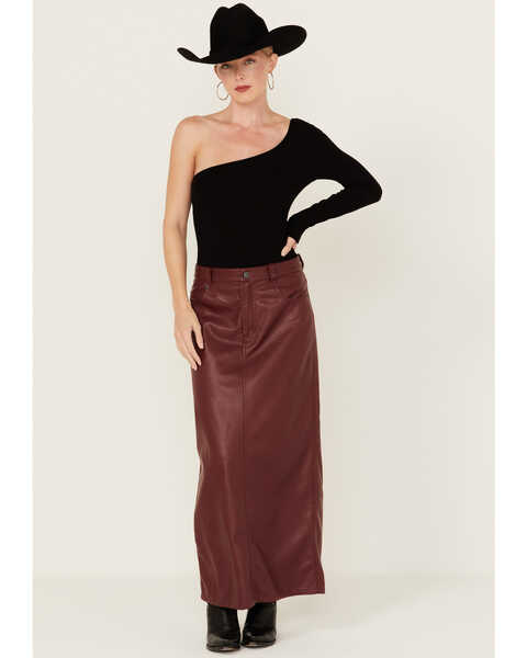 Image #1 - Free People Women's City Slicker Faux Leather Maxi Skirt , Red, hi-res