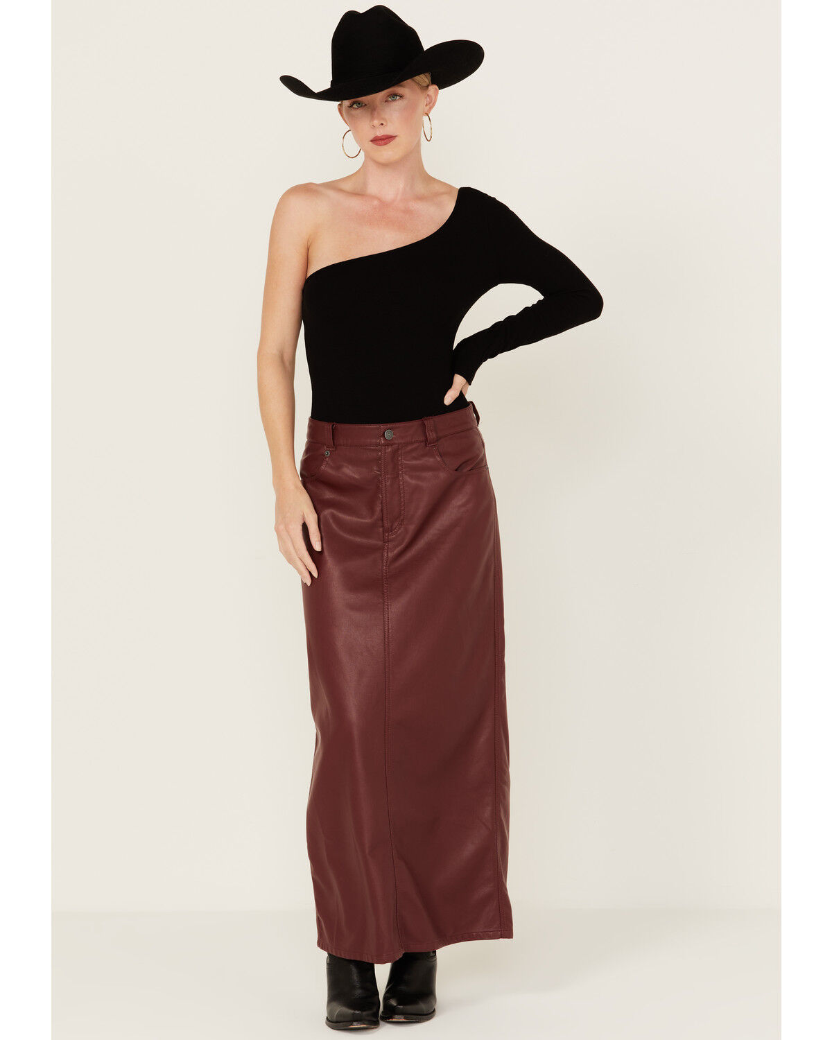 Image #1 - Free People Women's City Slicker Faux Leather Maxi Skirt, Red, hi-res