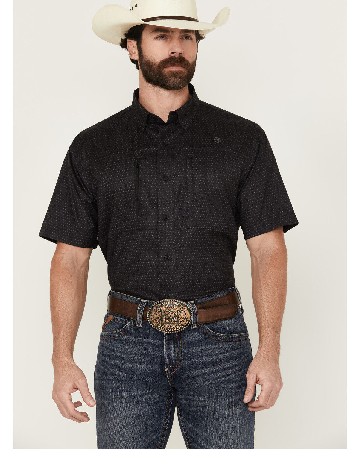 Image #1 - Ariat Men's VentTek Arrows Geo Print Short Sleeve Button-Down Western Shirt - Tall, Black, hi-res