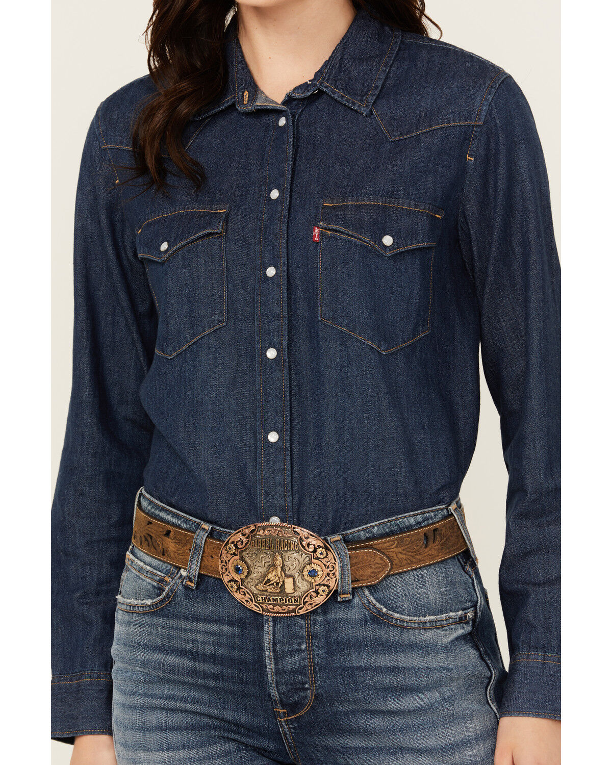 Image #3 - Levi's Women's Dark Wash Denim Long Sleeve Pearl Snap Ultimate Western Shirt, Blue, hi-res