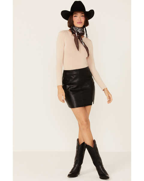 Image #1 - Jolt Women's Black Faux-Leather Slit Mini Skirt, , hi-res